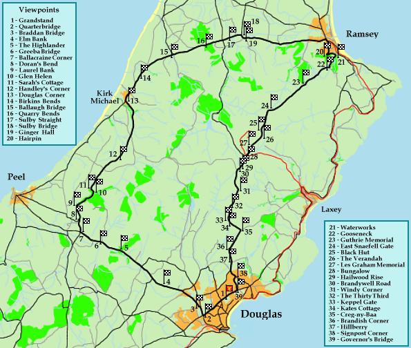 Isle of Man Guide MAPS, Mountain Circuit (Course) Map